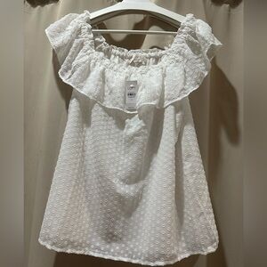 LOFT White Ruffled Eyelet Blouse